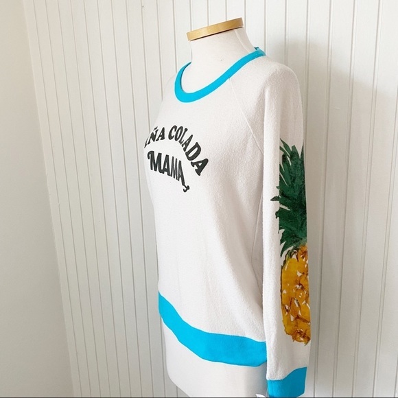 NWT Chaser Pina Colada Mama Pineapple Cream Beach Sweater Sweatshirt Size Medium - Picture 13 of 16